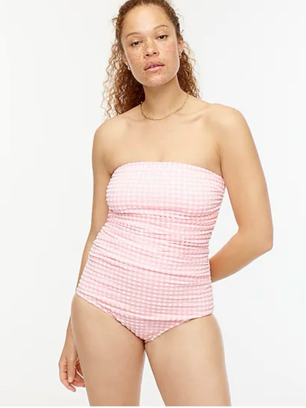 NWT J. Crew Pink Gingham Ruched One Piece Bathing Suit Size 24
